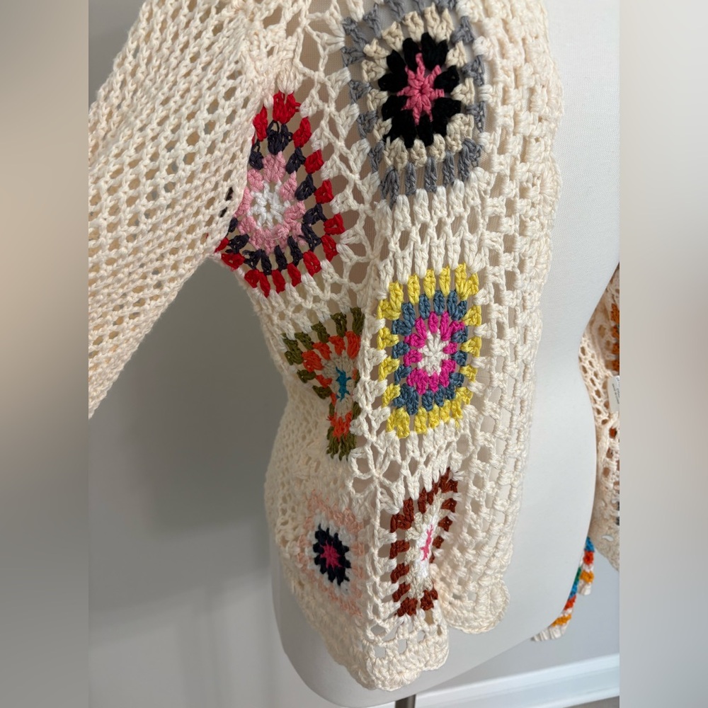Women's Colorful Crochet Granny Square Cardigan Sweater Size Large - Picture 6 of 7